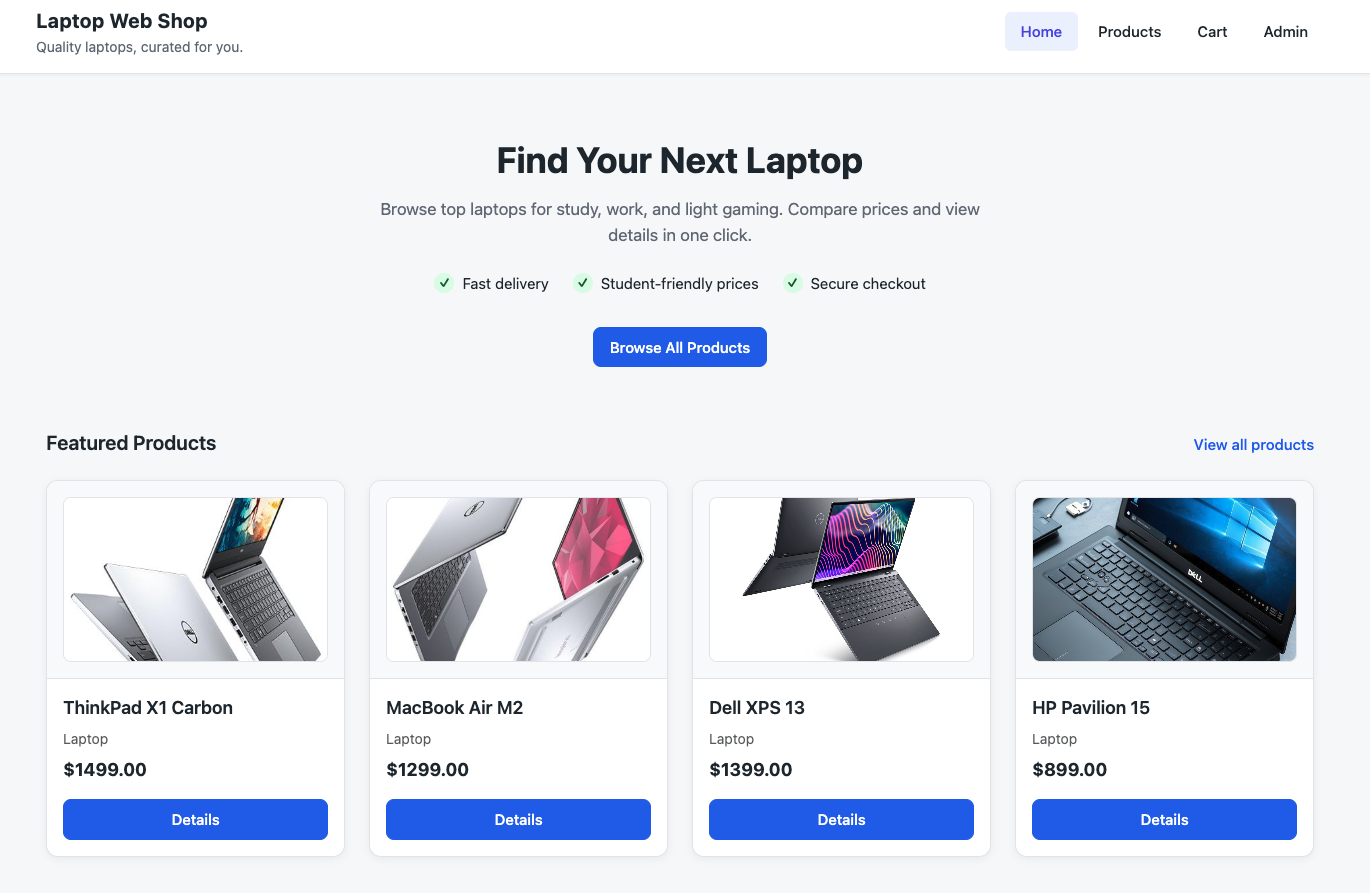 Online Laptop Store home page